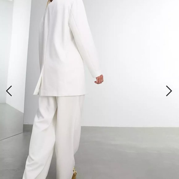 ASOS EDITION pleat front wide leg wedding pant in ivory - Picture 2 of 8